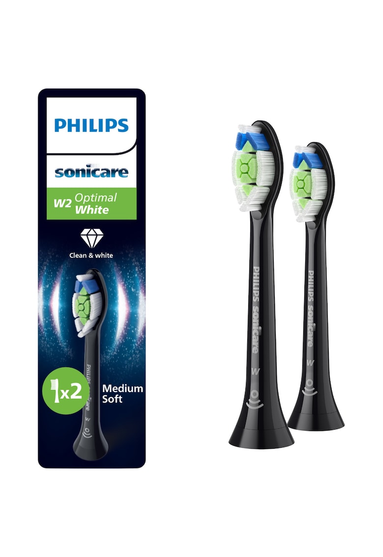 Rezerve Optimal White HX6062/88 - pachet de 2 capete de periere - Standard - click-on - sincronizarea modurilor BrushSync - Negru