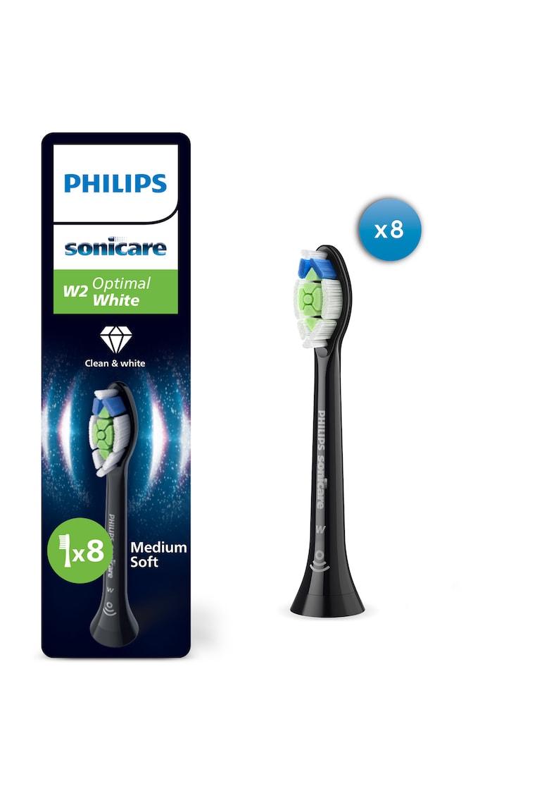 Rezerve Optimal White HX6068/88 - pachet de 8 capete de periere - Standard - click-on - sincronizarea modurilor BrushSync - Negru