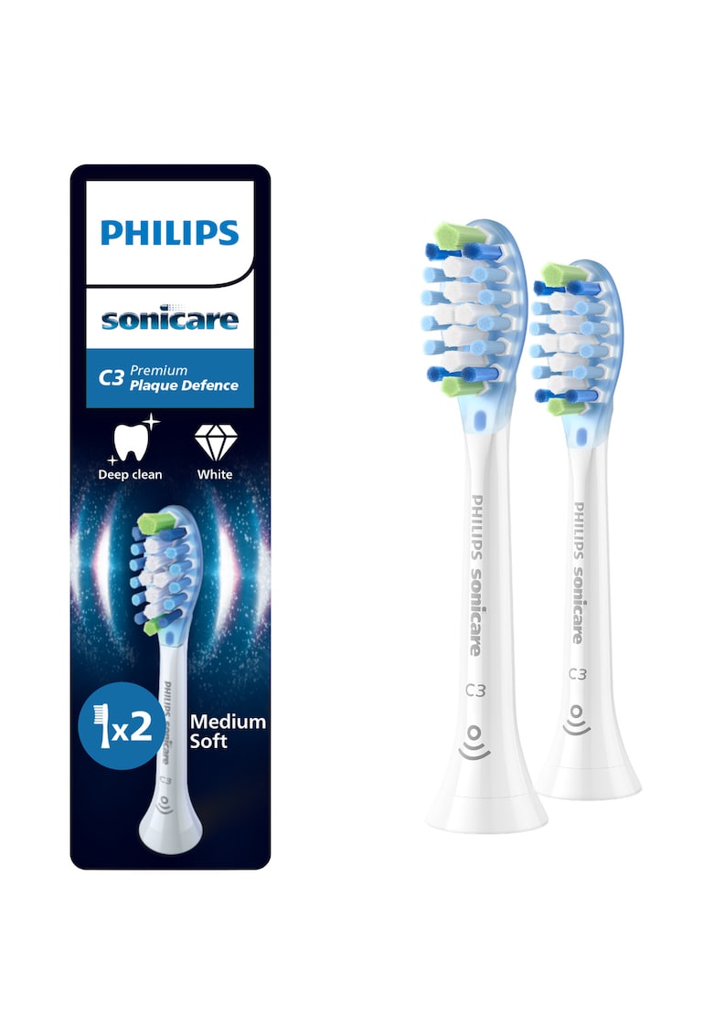 Rezerve Plaque Defence HX9042/87 - pachet de 2 capete de periere - Standard - click-on - sincronizarea modurilor BrushSync - Alb