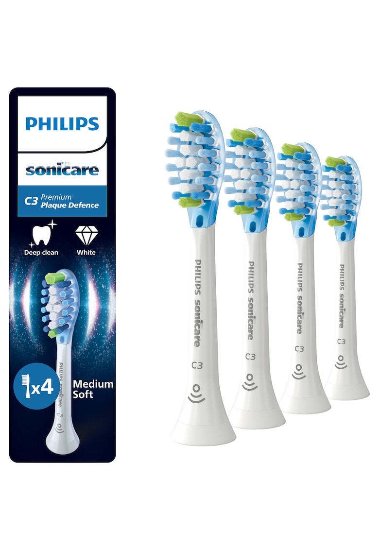 Rezerve Plaque Defence HX9044/87 - pachet de 4 capete de periere - Standard - click-on - sincronizarea modurilor BrushSync - Alb