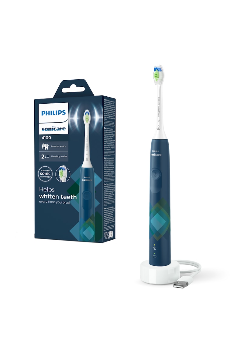 Periuta de dinti sonica electrica Seria 4100 HX3689/41 - 31000 miscari/minut - 1 mod de curatare - 2 intensitati - senzor presiune - functii BrushSync & SmartTimer - 1 cap de periere - Albastru
