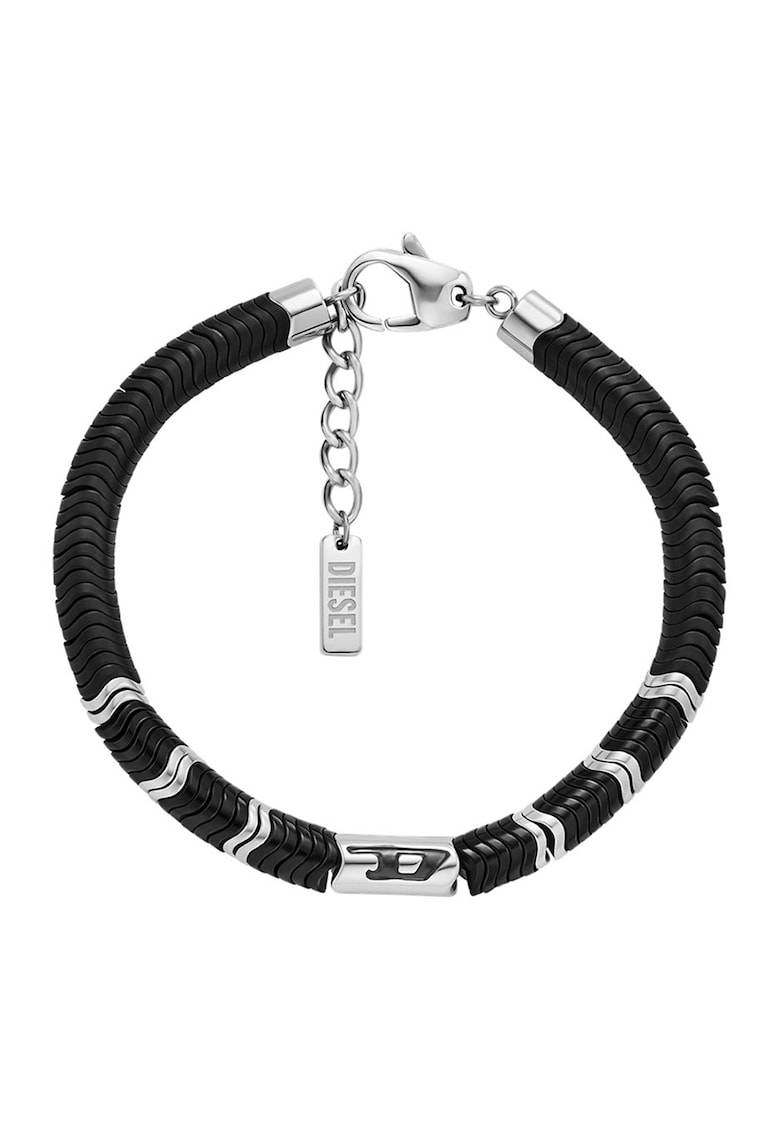 Bratara din otel inoxidabil decorata cu pietre de hematite - Negru/Argintiu