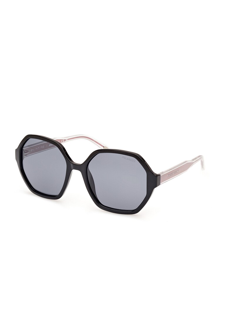 Ochelari de soare patrati cu lentile polarizate - Negru/Roz prafuit/Transparent
