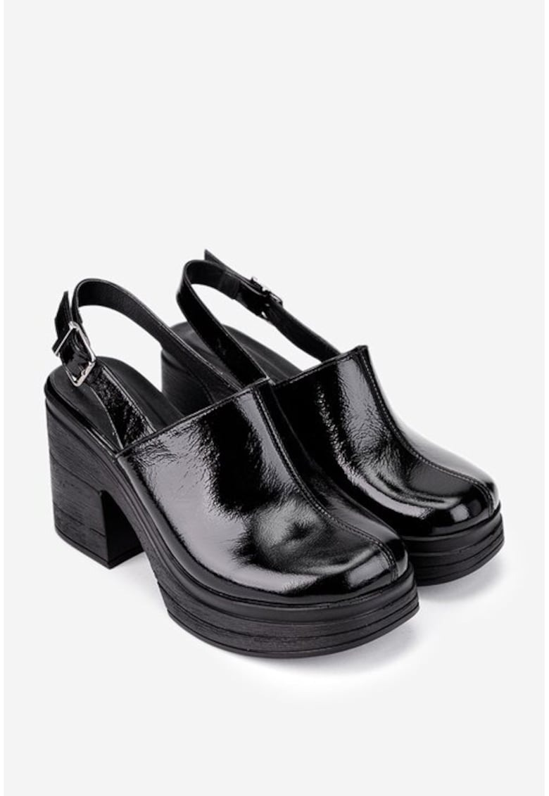 Sandale dama negre din piele lacuita