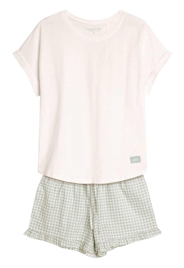 Pijama dama Narella verde deschis - crem - Carouri