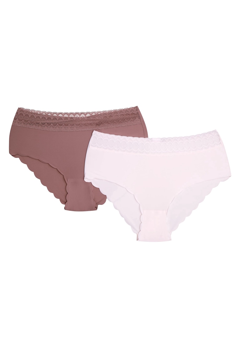 Chiloti cu talie inalta Polly set de 2 perechi alb crem - bej