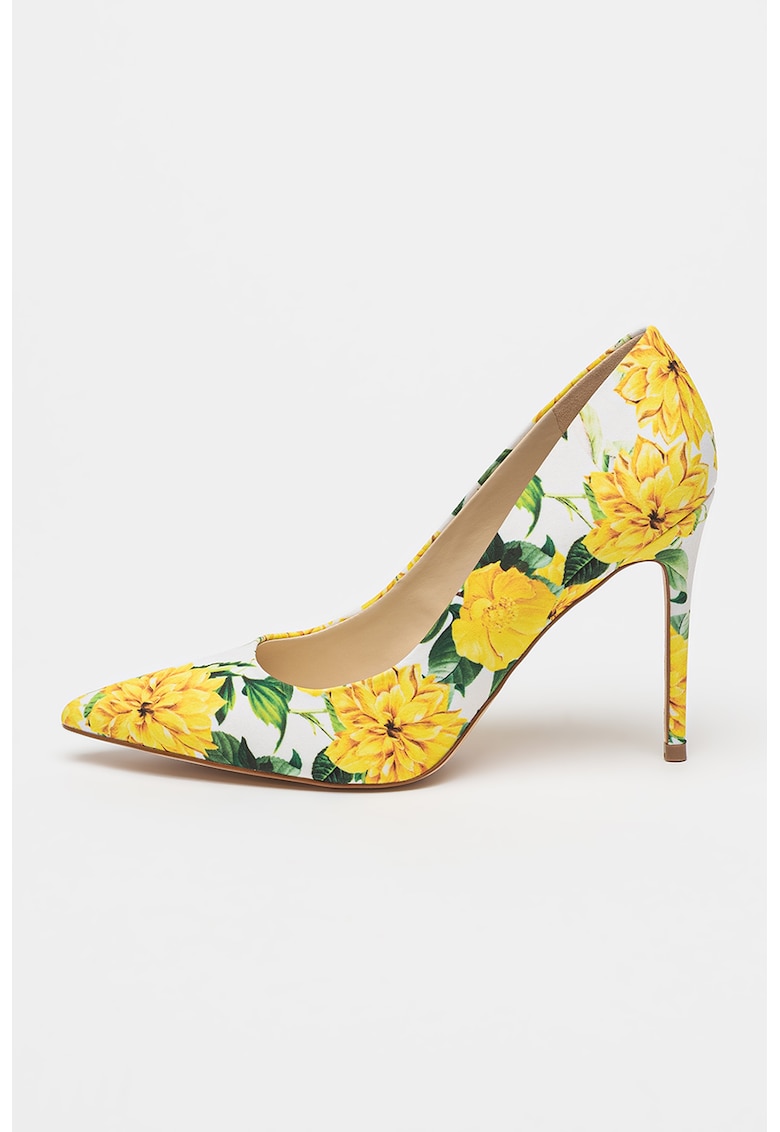 Pantofi cu toc stiletto si imprimeu floral Fresh - Verde/Galben