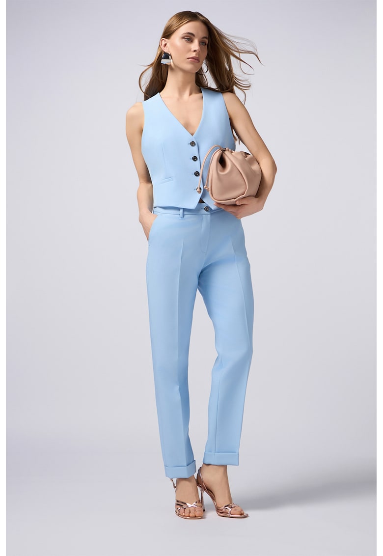 Pantaloni cu croiala conica si terminatii rulate - Albastru deschis