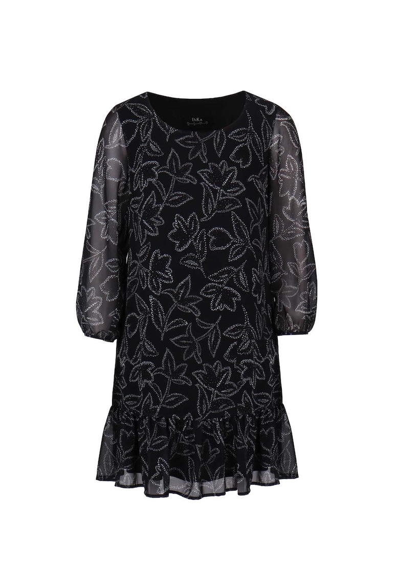 Rochie cu imprimeu floral si cu maneci semi-transparente - Negru