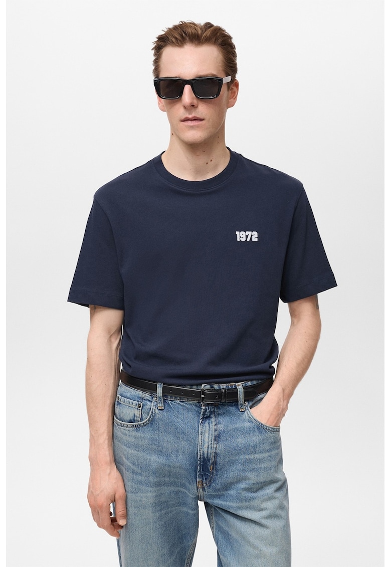 Tricou cu detaliu text - Bleumarin