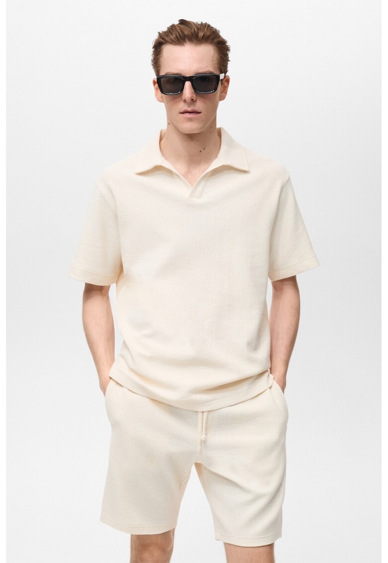 Tricou polo din amestec de bumbac - Alb fildes