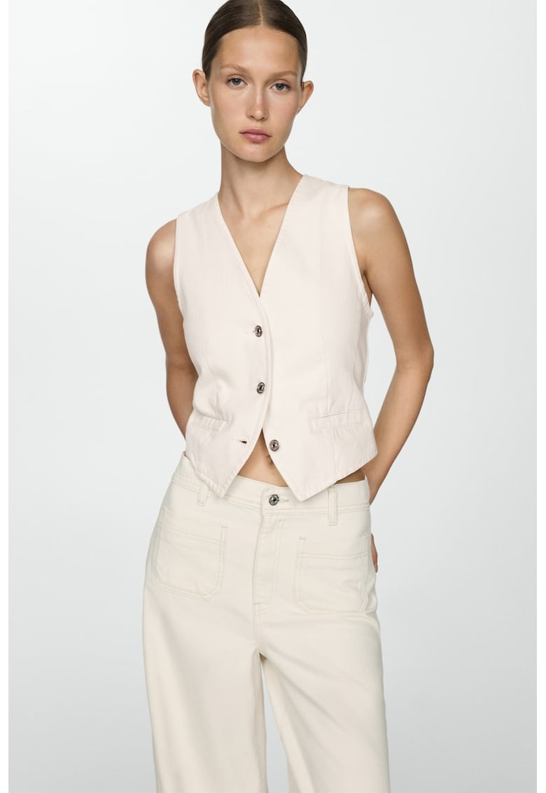 Sacou din denim fara maneci - cu nasturi