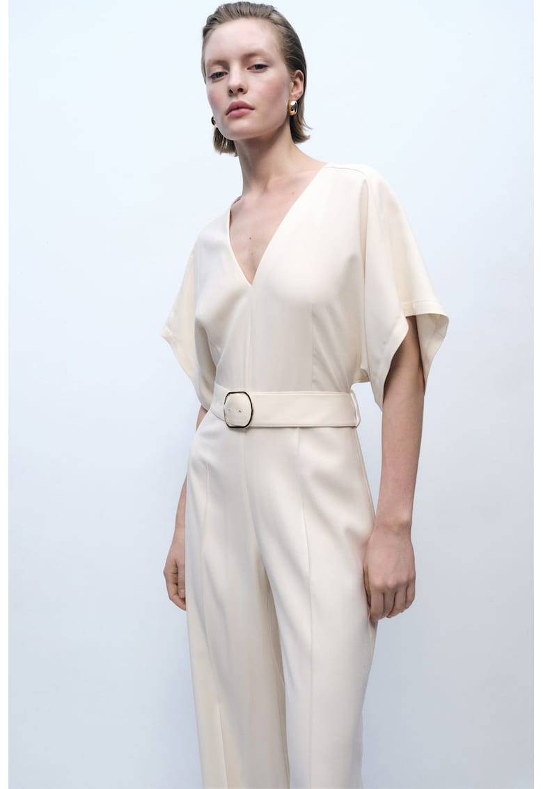 Salopeta lunga cu decolteu in V si curea