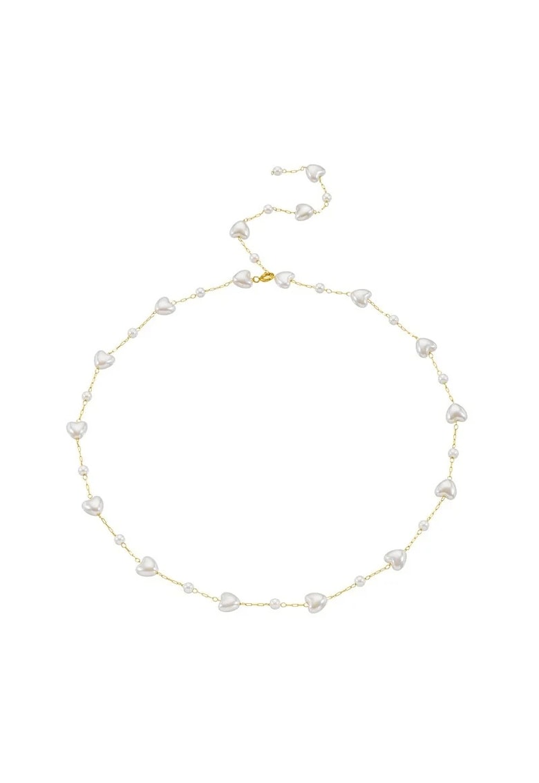 Colier auriu - din otel inoxidabil - cu perlute in forma de inima - suflat cu aur 18k - Betsy C11