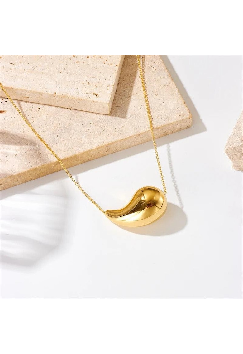 Colier auriu - din otel inoxidabil - cu pandantiv forma de picatura de apa - suflat cu aur 18k - Camila C11