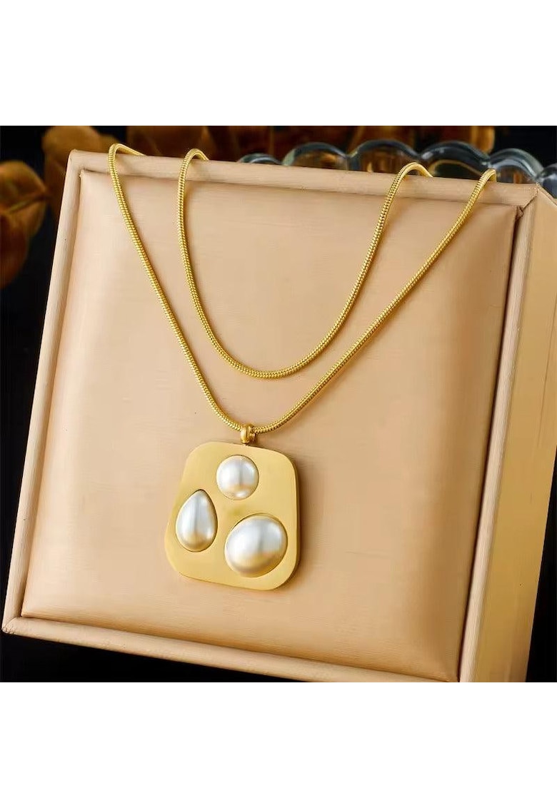 Colier auriu - din otel inoxidabil - forma contemporana - cu perle - suflat cu aur 18k - Bettina C11