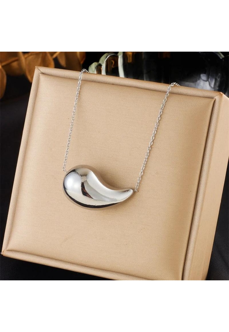 Colier argintiu - din otel inoxidabil - cu pandantiv forma de picatura de apa - suflat cu aur 18k - Candice C11