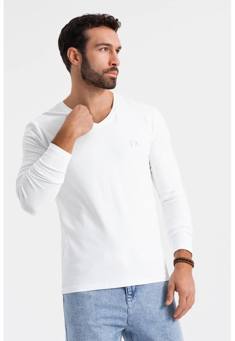 Bluza din amestec de bumbac cu decolteu in V