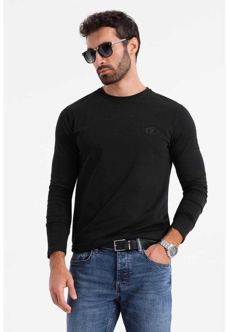 Bluza din amestec de bumbac cu decolteu la baza gatului