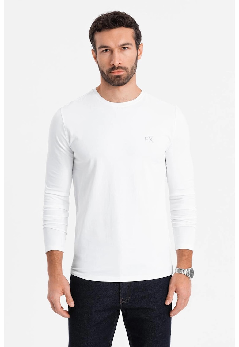 Bluza din amestec de bumbac cu decolteu la baza gatului