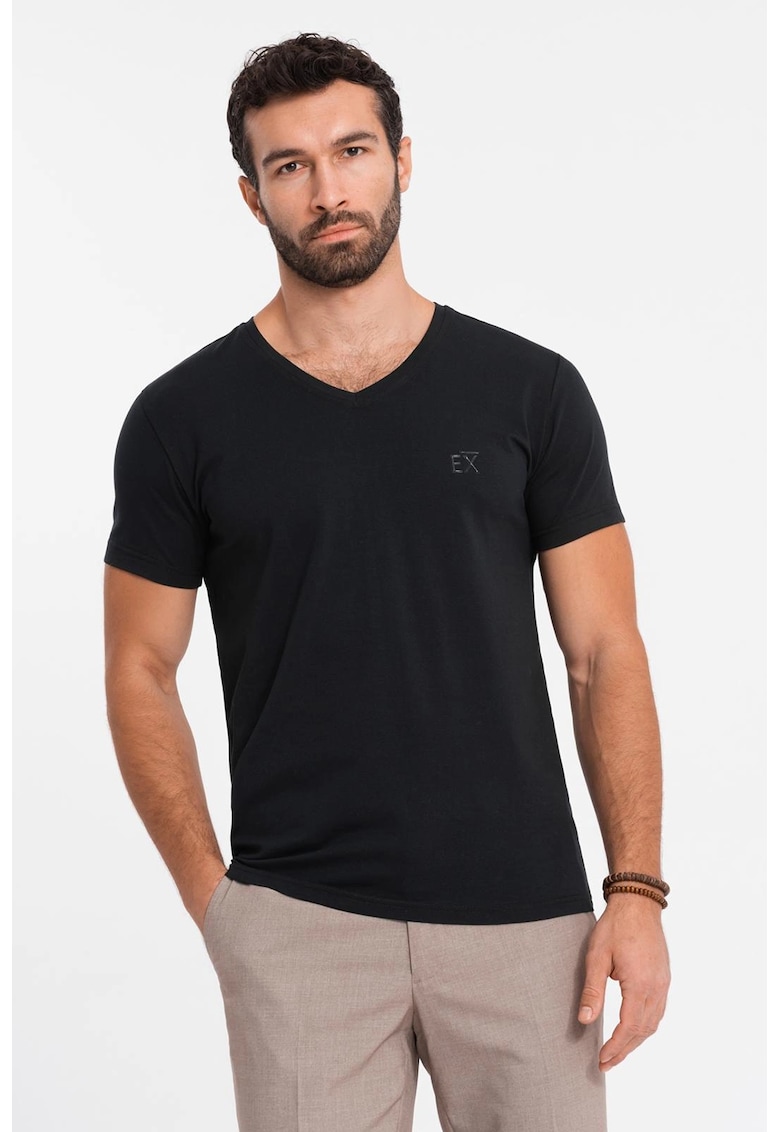 Tricou uni cu decolteu in V - Negru