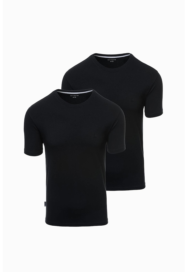 Set de tricouri cu decolteu la baza gatului - 2 piese - Negru