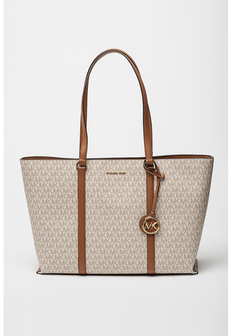 Geanta shopper cu imprimeu logo Temple - Maro/Bej deschis