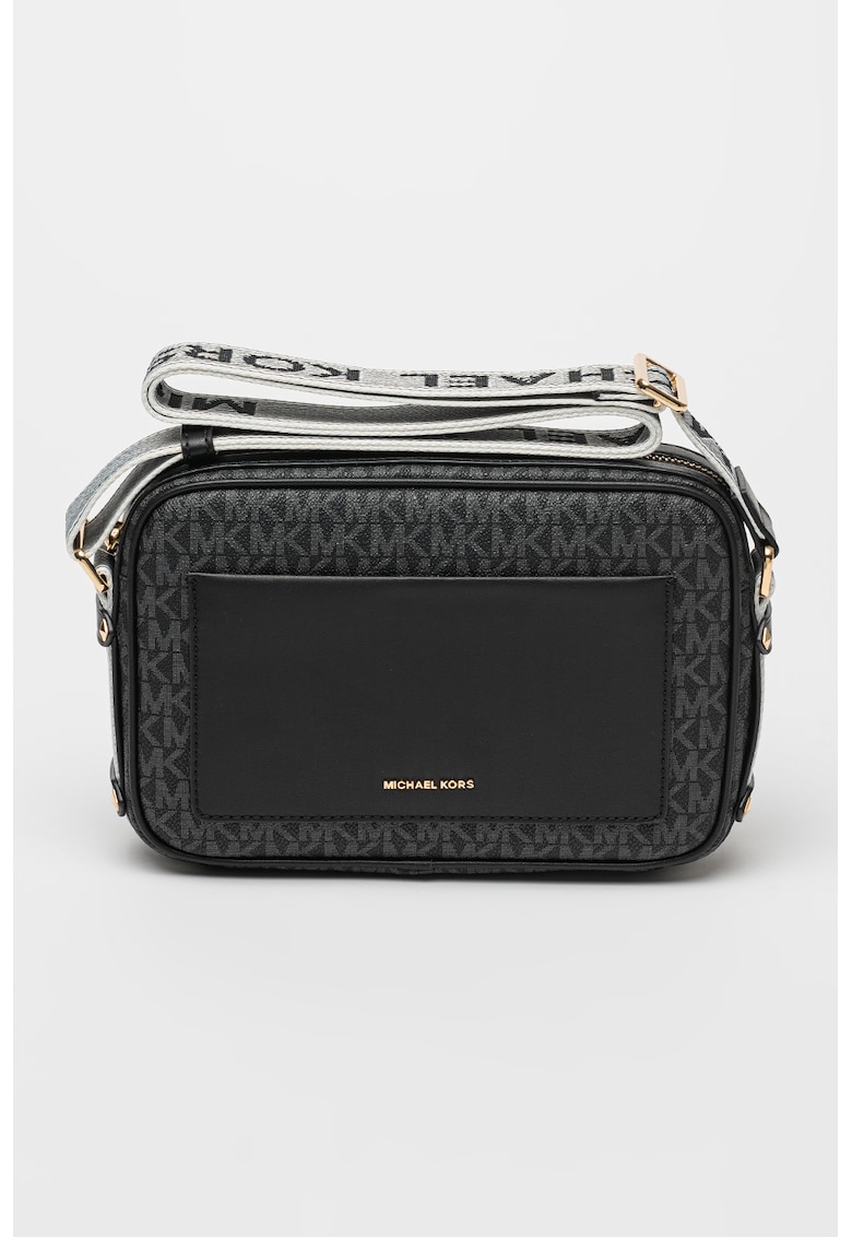 Geanta crossbody de piele ecologica cu model logo - Negru