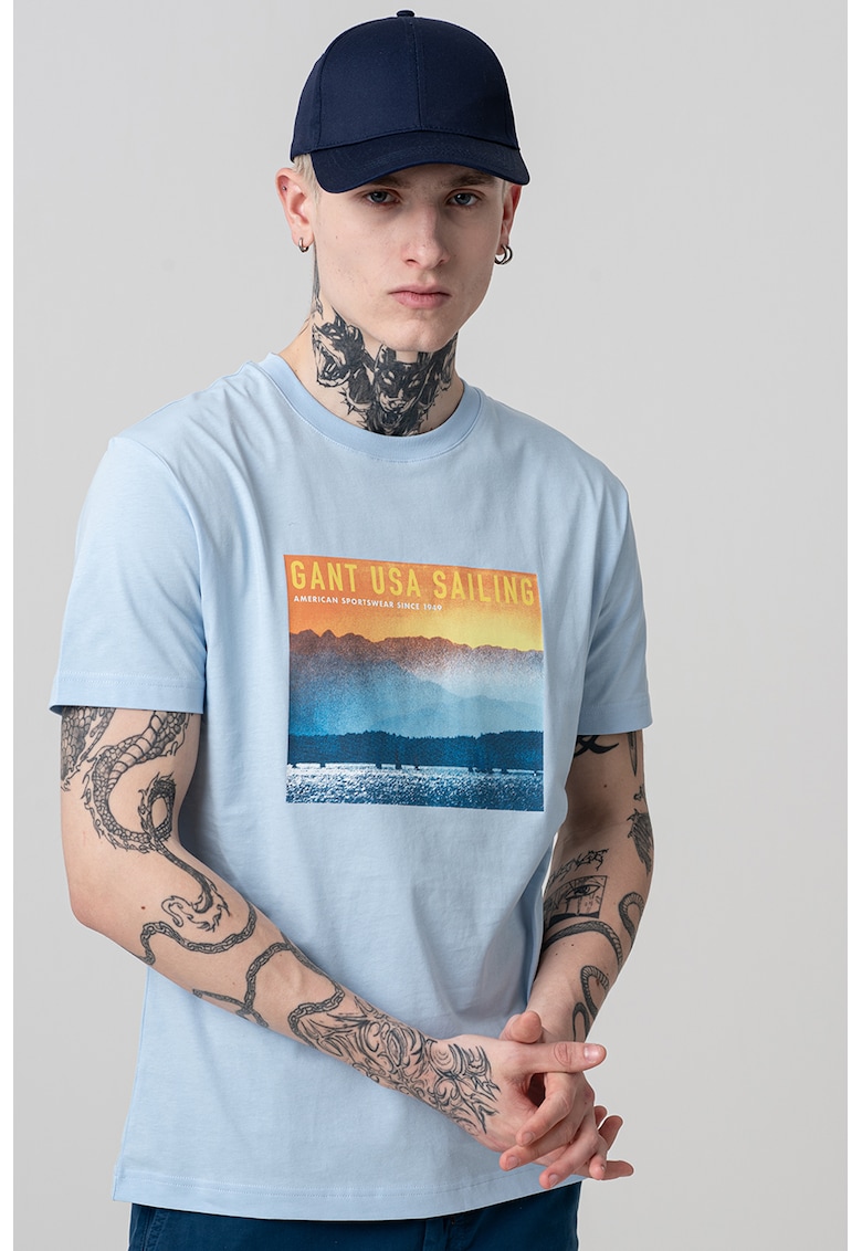 Tricou din bumbac cu imprimeu grafic - Albastru pastel