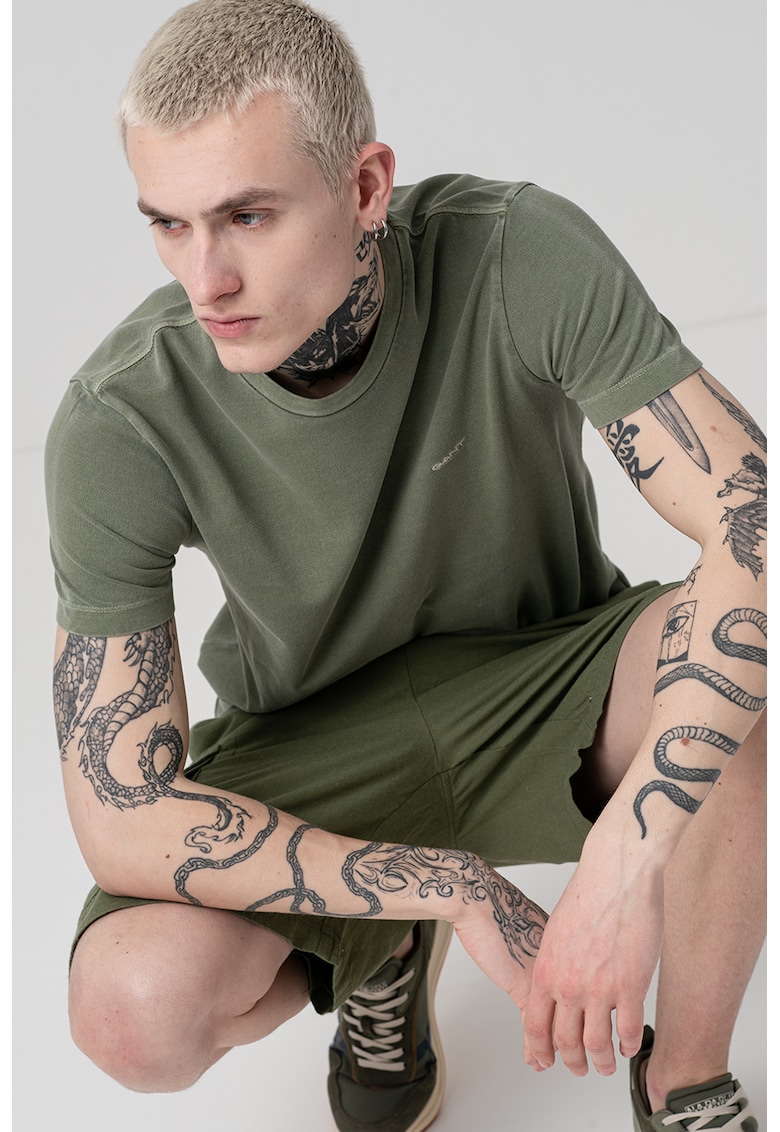 Tricou din bumbac cu decolteu la baza gatului