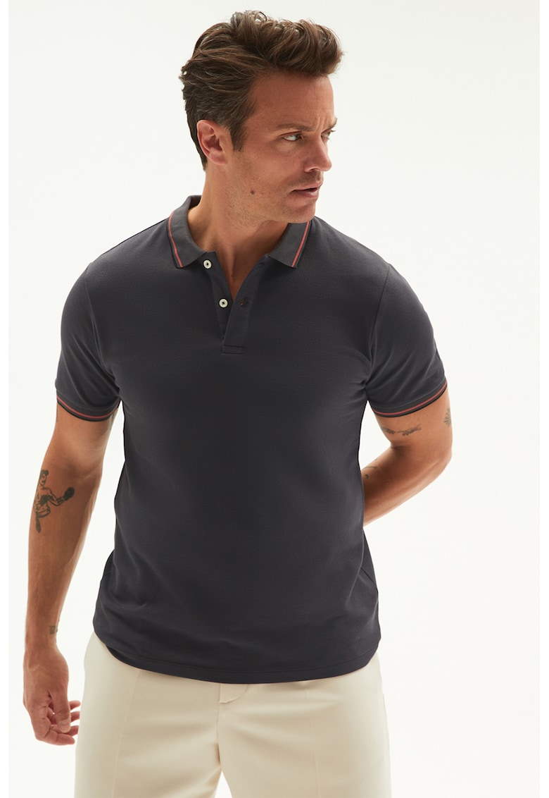 Tricou polo din bumbac cu detalii cu model in dungi