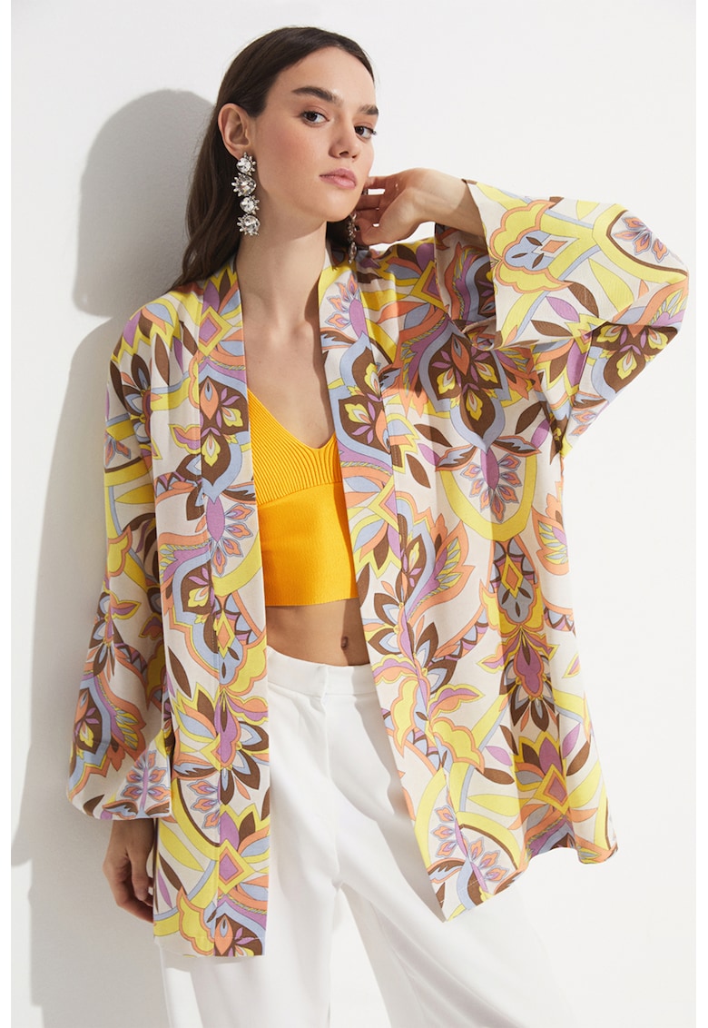 Chimono din amestec de in cu model