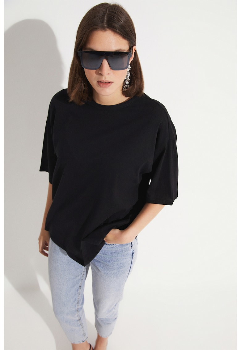 Tricou lejer din bumbac - Negru