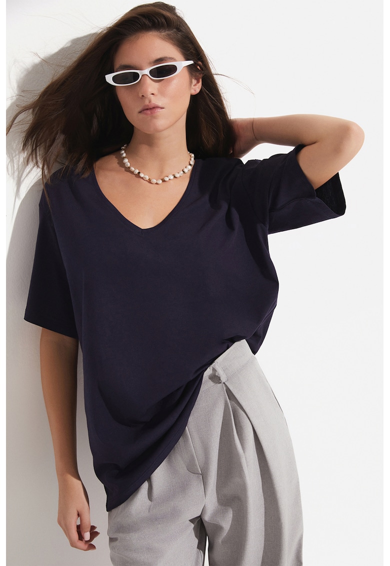 Tricou din bumbac cu decolteu in V