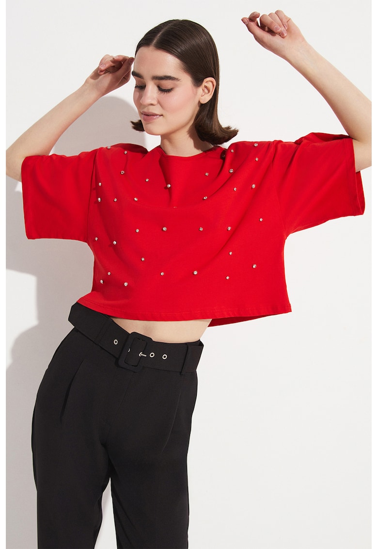 Tricou din bumbac cu strasuri