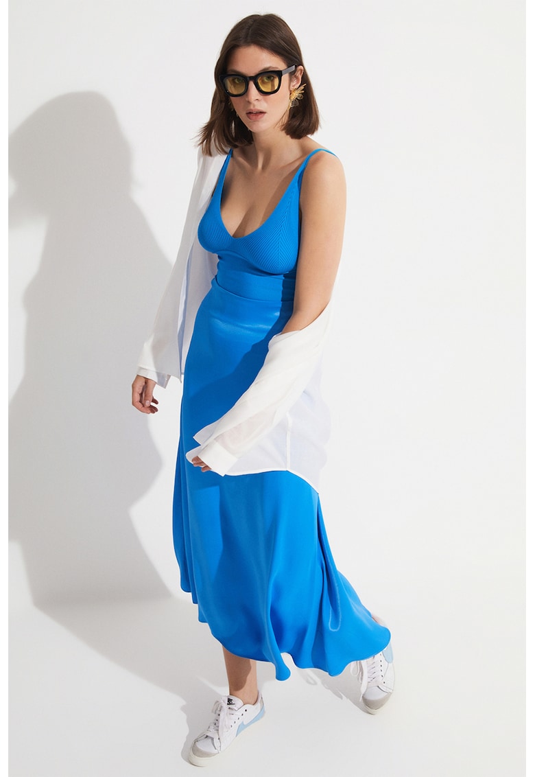 Fusta midi din satin cu talie inalta