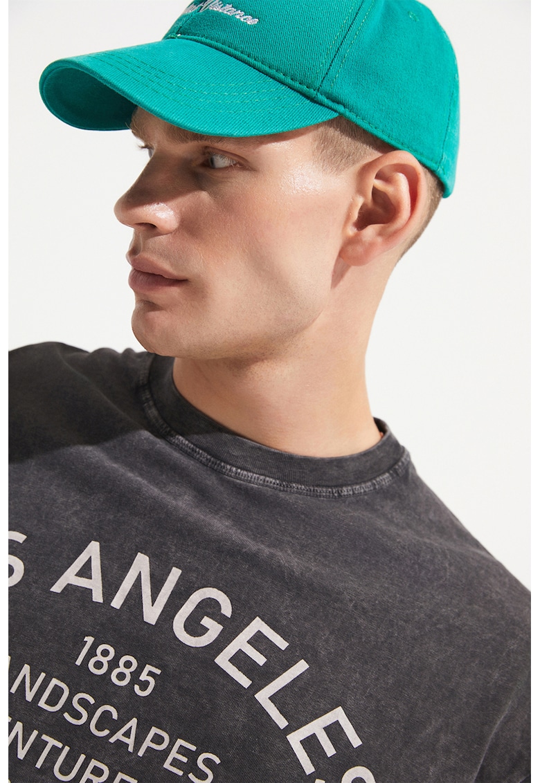 Tricou de bumbac cu imprimeu text - Negru