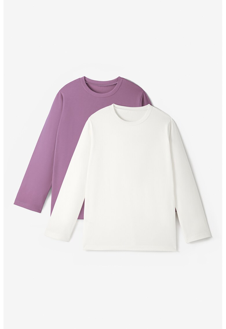 Set de bluze cu decolteu la baza gatului si model uni - 2 piese