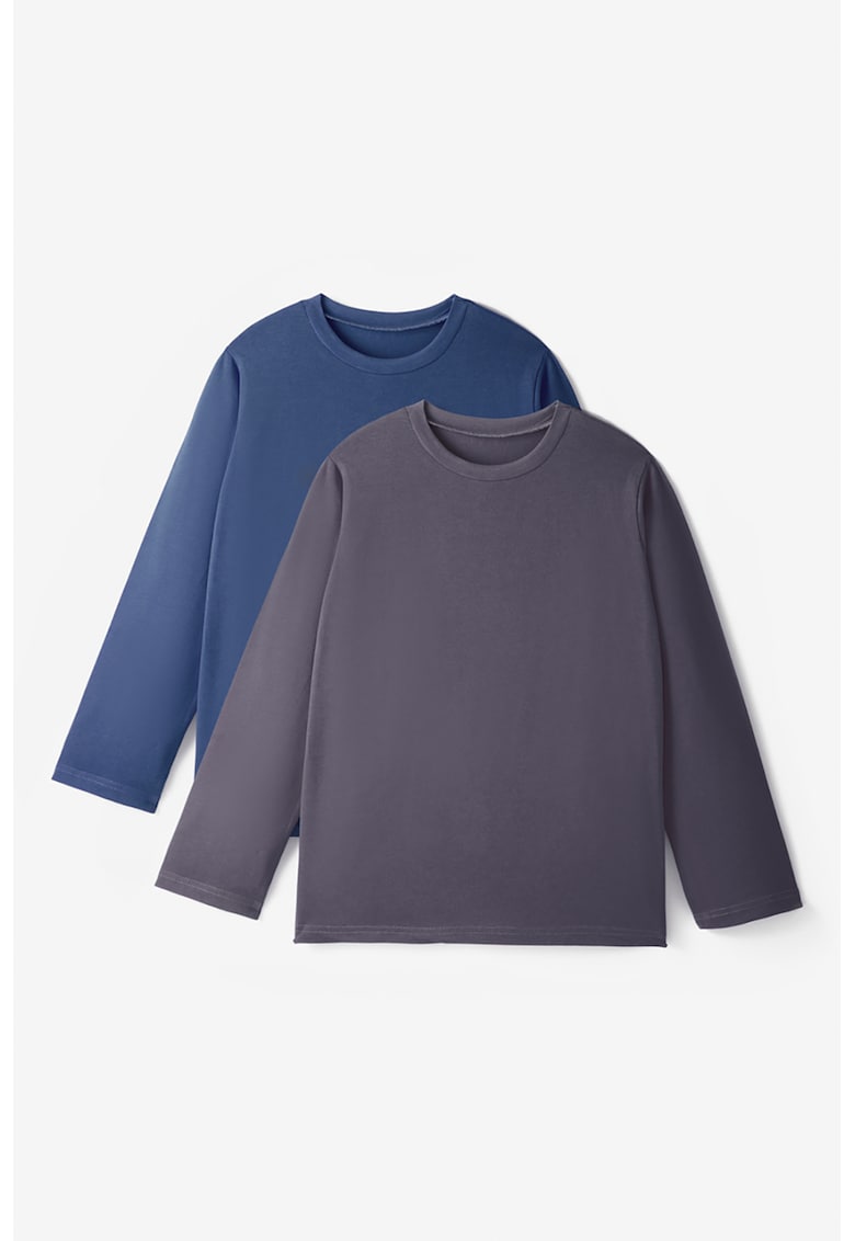 Set de bluze cu decolteu la baza gatului si model uni - 2 piese Set de bluze cu decolteu la baza gatului si model uni - 2 piese