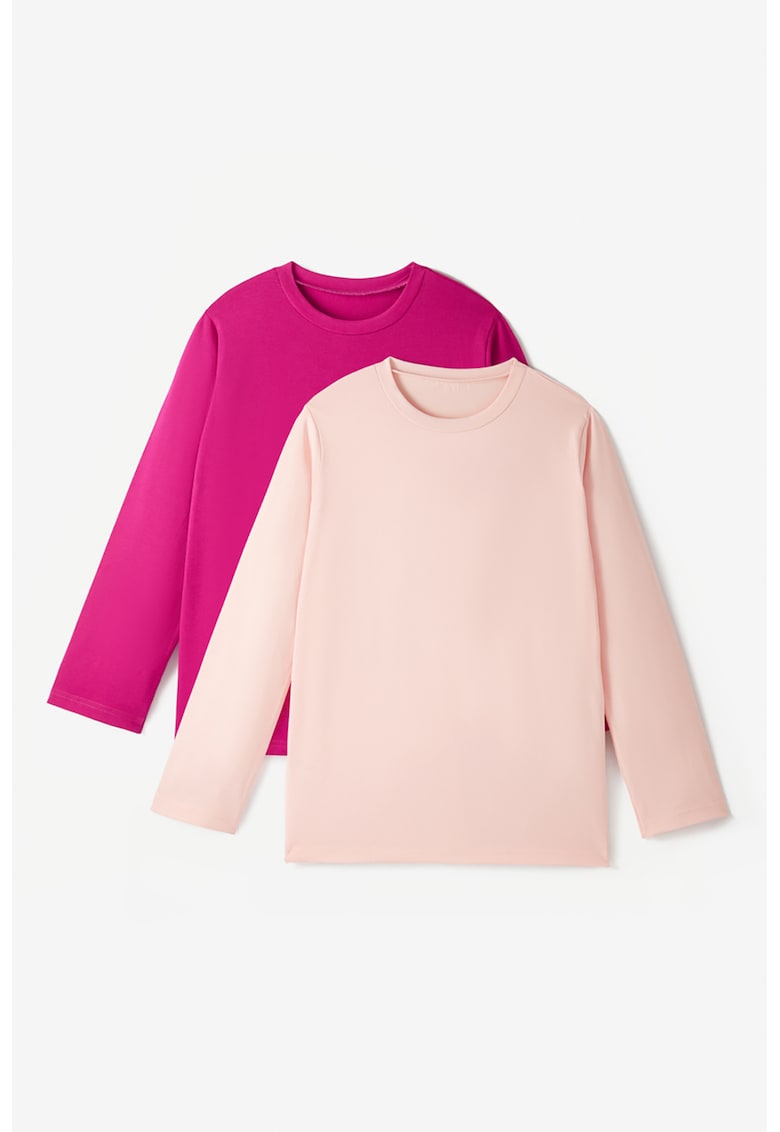 Set de bluze cu decolteu la baza gatului si model uni - 2 piese Set de bluze cu decolteu la baza gatului si model uni - 2 piese