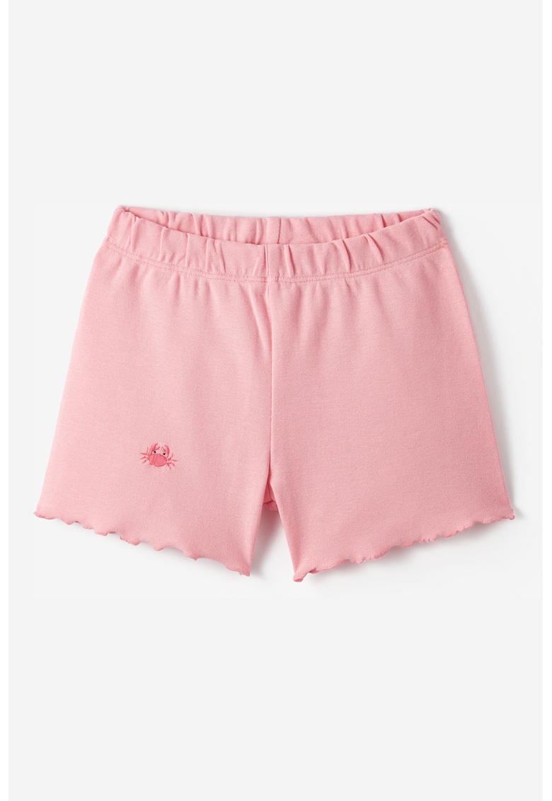 Pantaloni scurti cu terminatie valurita si detaliu cu broderie discreta