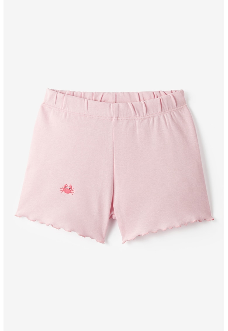 Pantaloni scurti cu terminatie valurita si detaliu cu broderie discreta