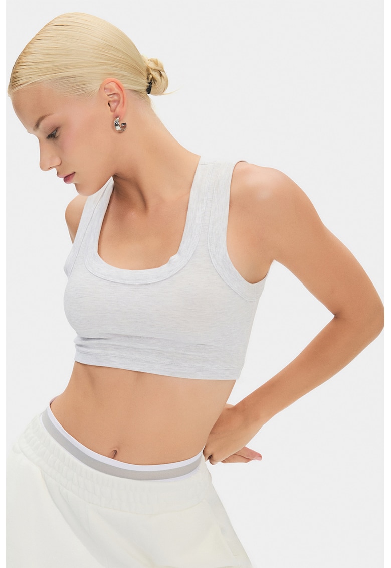 Top crop cu model uni - Gri deschis