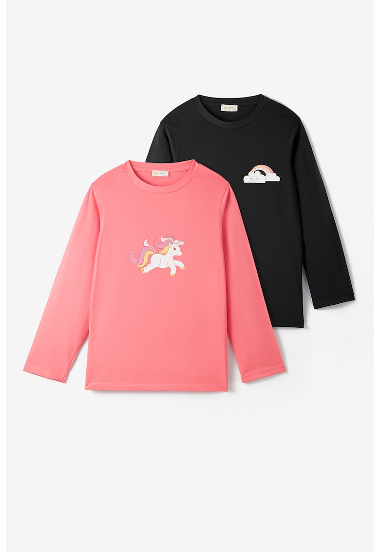 Set de bluze din bumbac cu decolteu la baza gatului - 2 piese