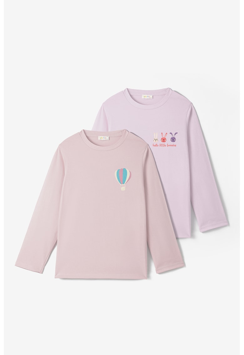 Set de bluze din bumbac cu decolteu la baza gatului - 2 piese