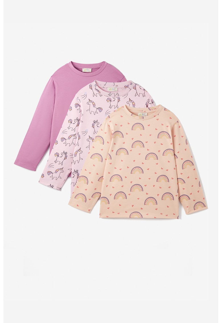 Set de bluze cu decolteu la baza gatului si imprimeu - 3 piese