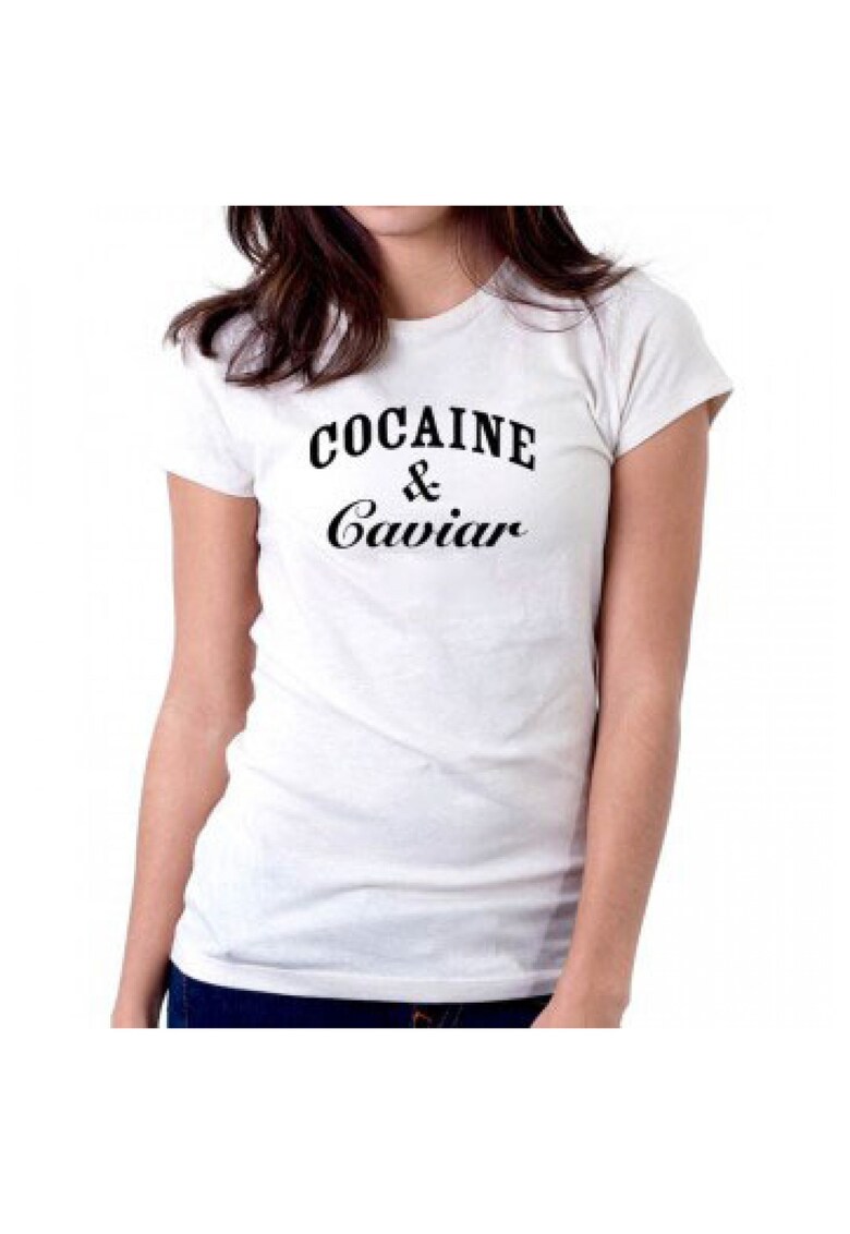 Tricou dama alb - Cocaine & Caviar -