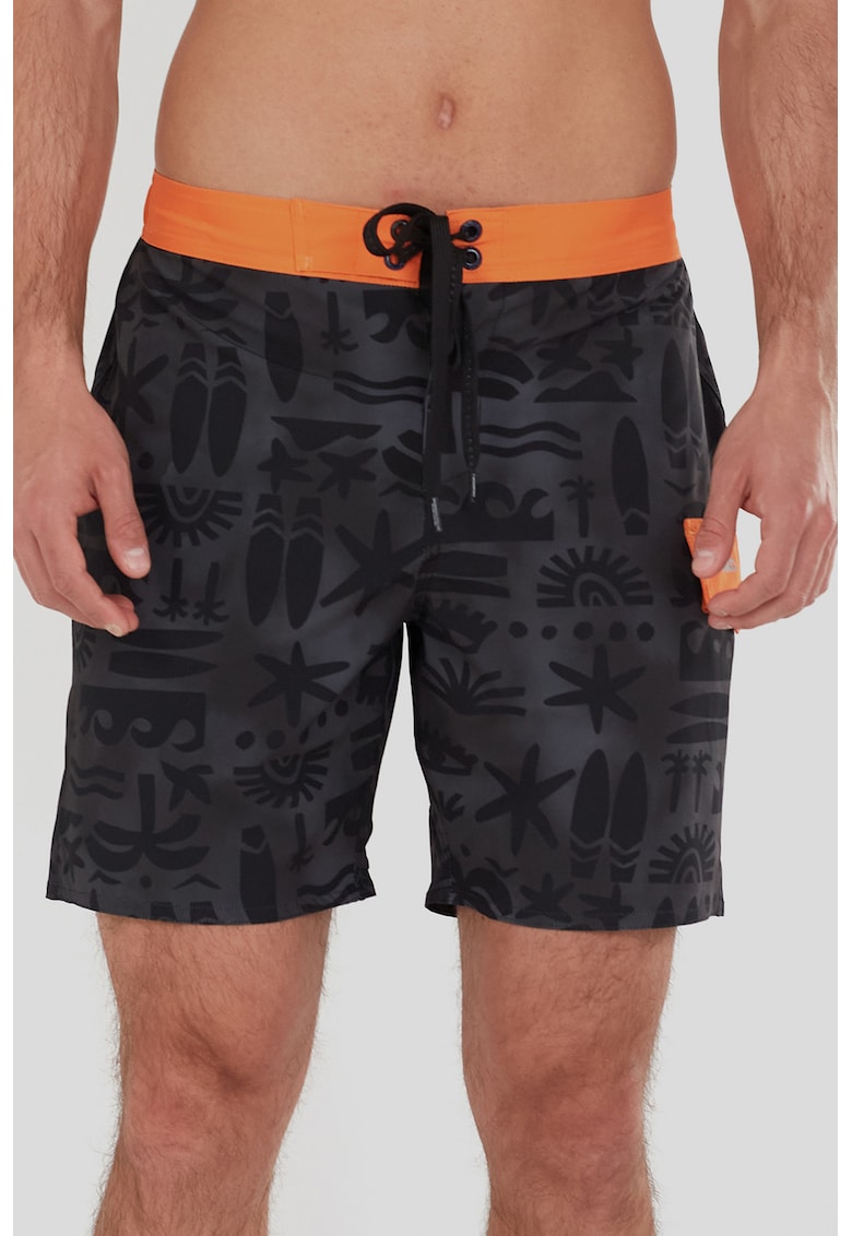 Pantaloni scurti de baie cu buzunare cu clapa Salimu - Negru stins/Portocaliu mandarina