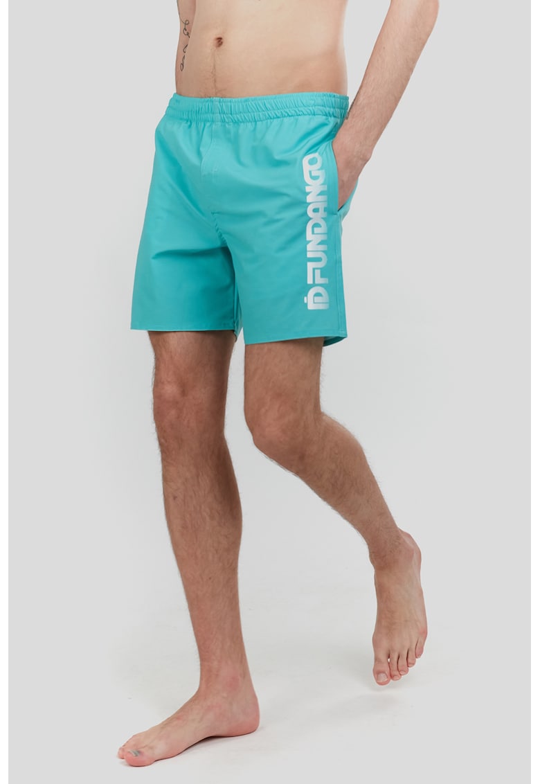 Pantaloni scurti de baie cu imprimeu logo Bono - Alb optic/Albastru glaciar