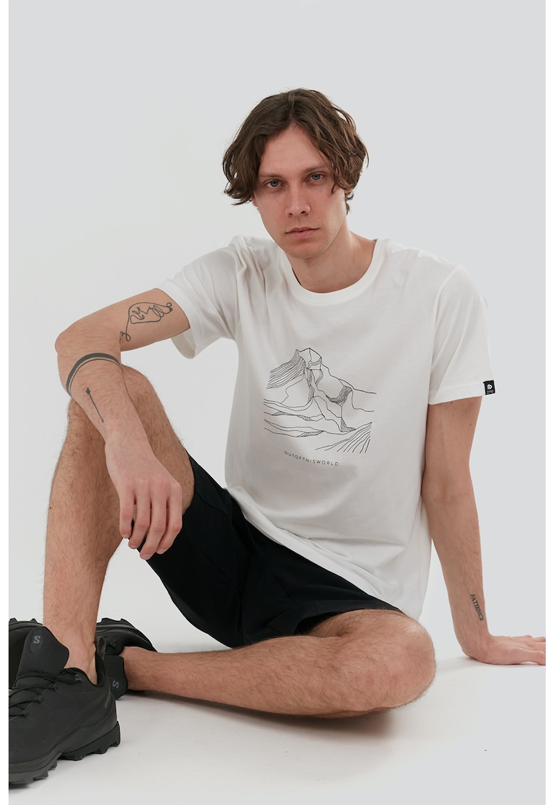 Tricou cu imprimeu si decolteu la baza gatului - Alb murdar